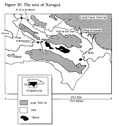 How Samuel M. Wilson mapped the area of Xaragua in Hispaniola: Caribbean Chiefdoms in the Age of Columbus. 